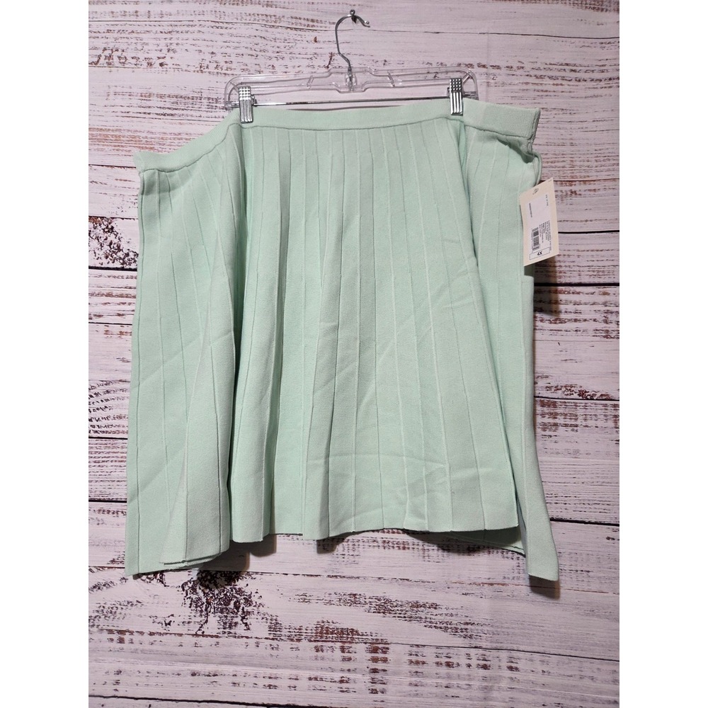 A New Day Womens 4X Mint Green Pleated Sweater Skirt Ribbed Knit Midi NEW